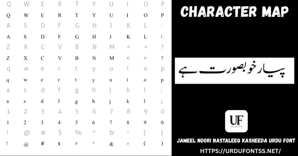 jameel noori nastaleeq kasheeda character map urdu font