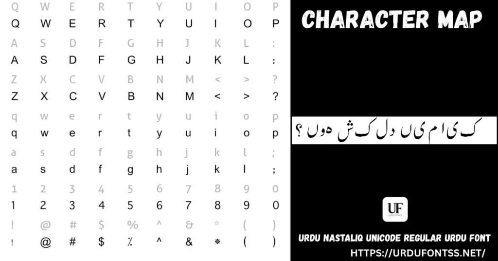 Urdu Nastaliq Unicode Regular Urdu font character map