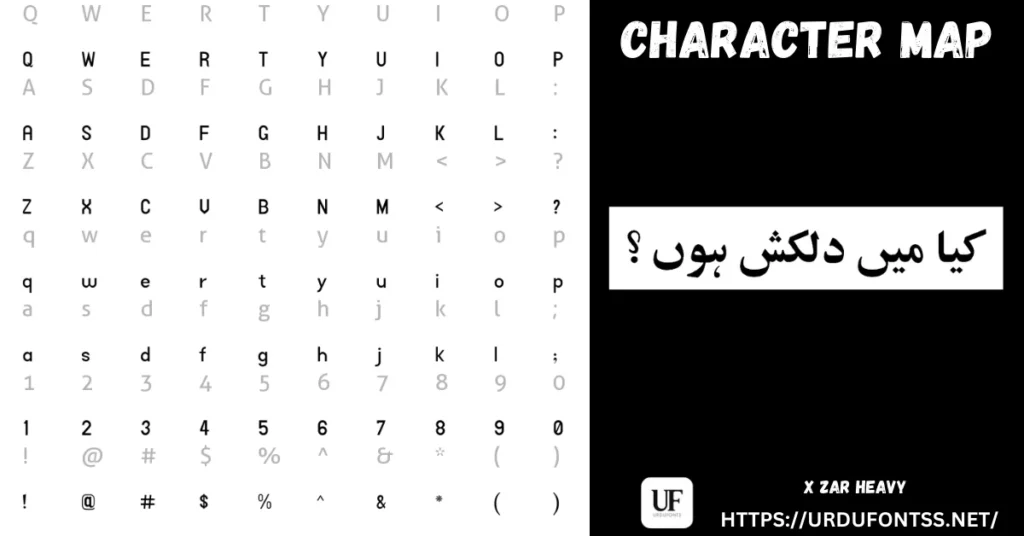 X Zar Heavy Urdu font character map