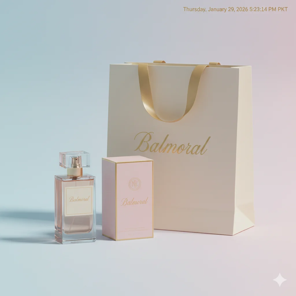 Shop box branded using Balmoral Font for product packaging and luxury branding