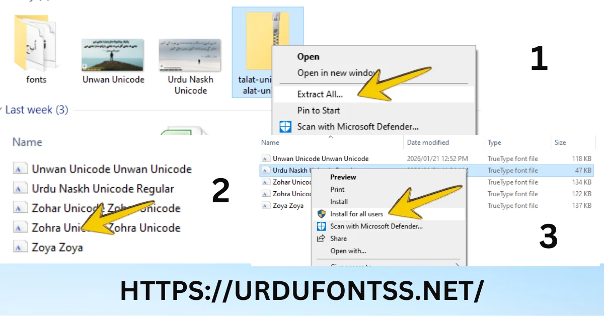 Extracting font ZIP file and installing TTF font on PC step by step