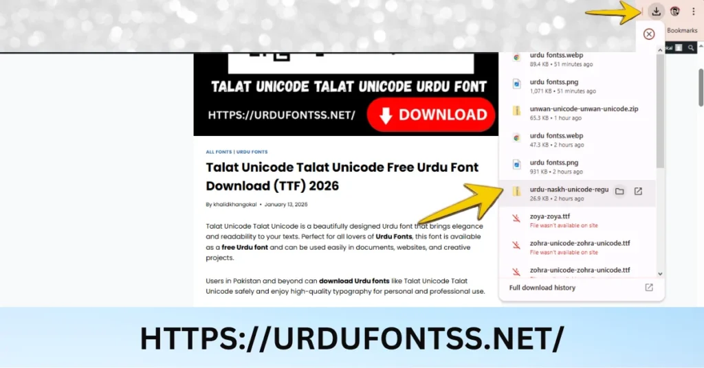 Font ZIP file downloaded on PC shown in the browser downloads tab
