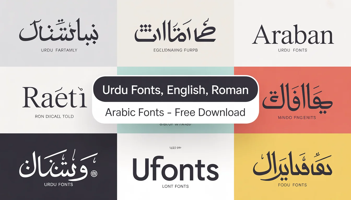 Featured image showing Urdu, English, Roman, and Arabic fonts – Free Download for designers and content creators