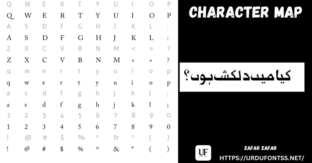 Zafar Zafar Urdu font character map