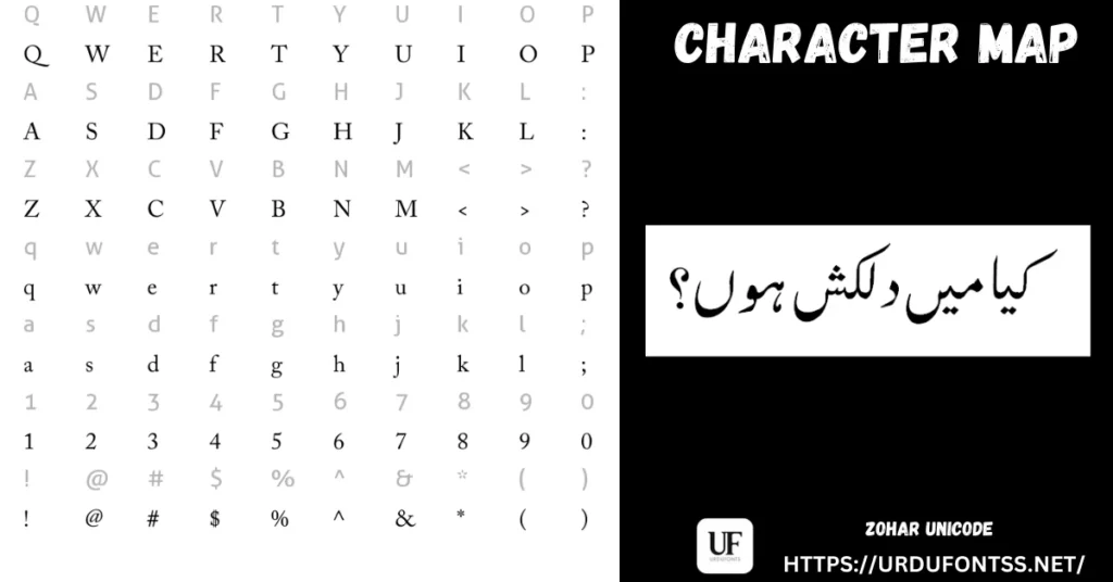 Zohar Unicode Zohar Unicode Urdu font character map
