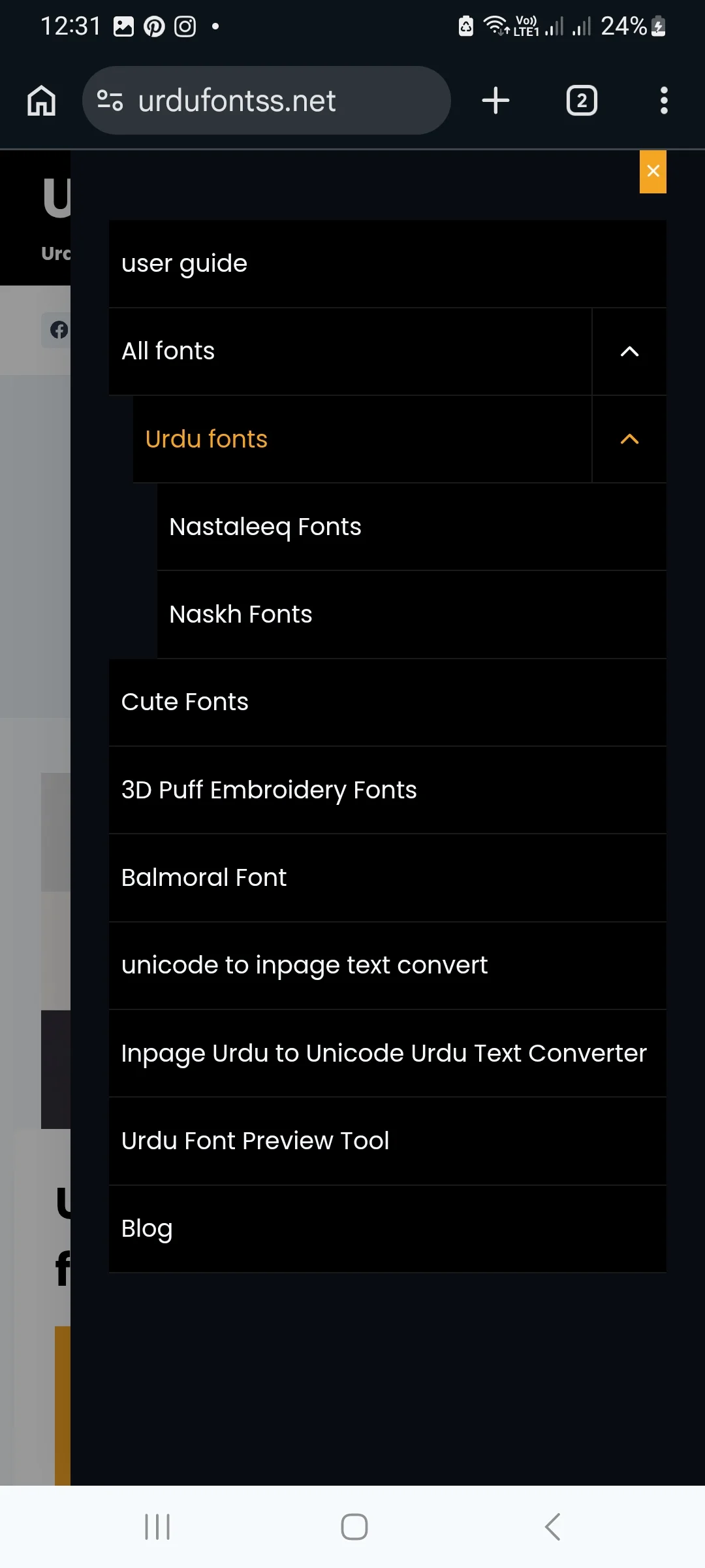 Navigate to Urdu fonts section to download fonts for  pixellab