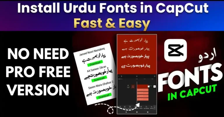 Install Urdu fonts in CapCut fast and easy - smartphone showing CapCut app with Urdu text preview