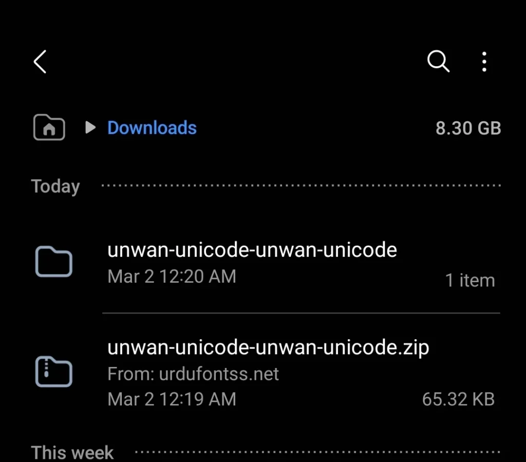 Open download folder and font folder on mobile by UrduFontss.net