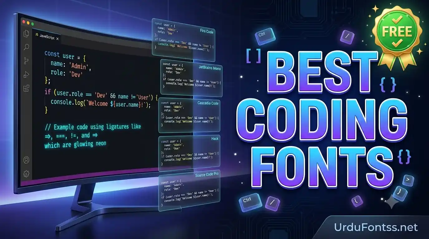 Best Coding Fonts 2026 free monospaced fonts for developers VS Code JetBrains thumbnail 1280x720 UrduFontss