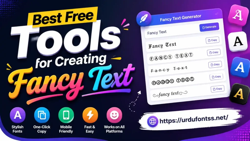 Best Free Tools for Creating Fancy Text thumbnail showing stylish text generator with Unicode fonts and social media icons.