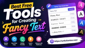 Best Free Tools for Creating Fancy Text thumbnail showing stylish text generator with Unicode fonts and social media icons.